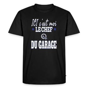 Ici c'est moi le chef du garage. Humour mécanicien - T-shirt Premium bio Homme - noir - Devant - Nico (187cm)