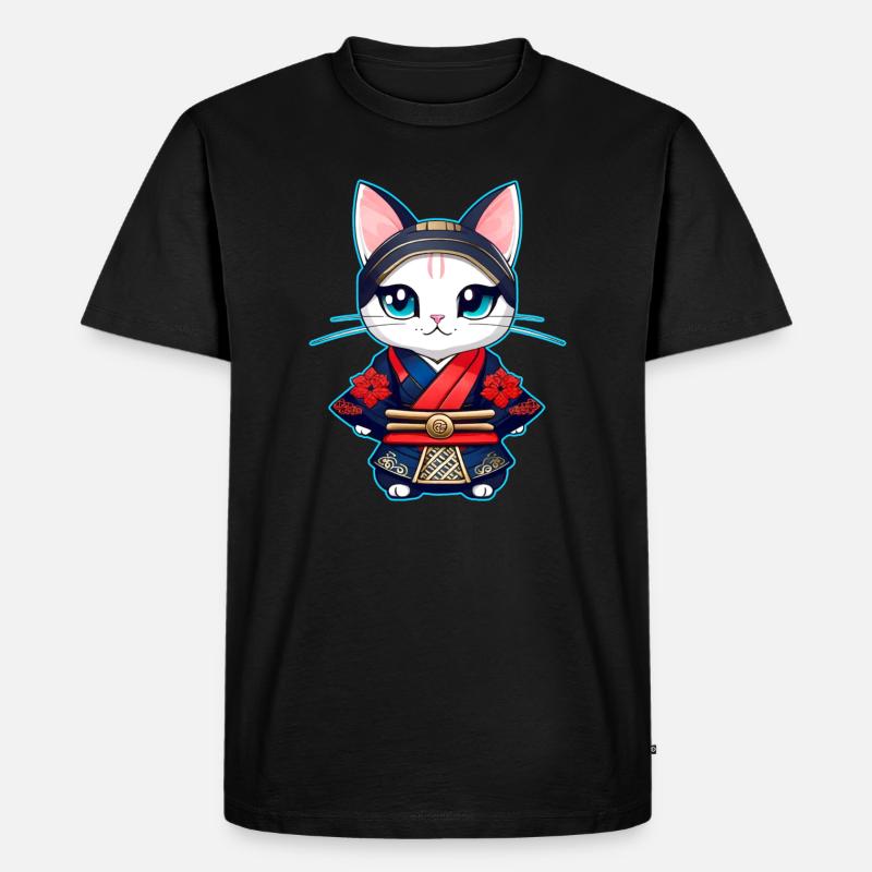 Niedliche Samurai Katze - Männer Premium Bio T-Shirt - Schwarz
