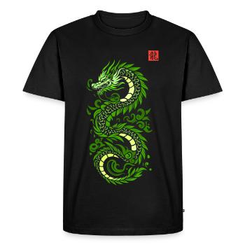 Dragon japon vert, style estampe japonaise kanji - T-shirt Premium bio Homme - noir - Devant - Nico (187cm)