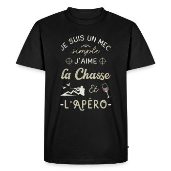 Chasse Apero Chasseur Humour Chassé Chasser Fête - T-shirt Premium bio Homme - noir - Devant - Nico (187cm)