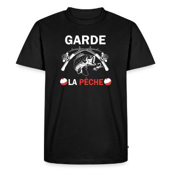Garde la pêche jeu de mots pêcheur t-shirt - T-shirt Premium bio Homme - noir - Devant - Nico (187cm)