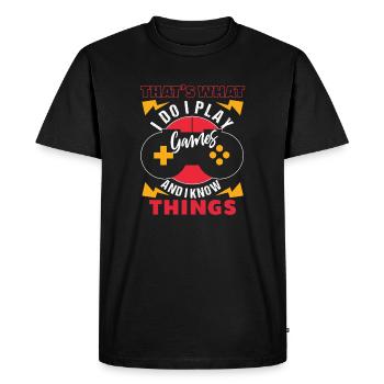 Je joue à des jeux et je sais des choses - T-shirt Premium bio Homme - noir - Devant - Nico (187cm)