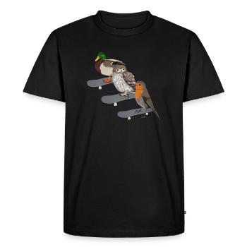 Robin Duck Owl Skateboard Bird - Men's Premium Organic T-Shirt - black - Front - Nico (187cm)