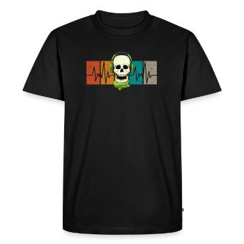 Quand le beat kicks - Heartbeat - Crâne - Casque - T-shirt Premium bio Homme - noir - Devant - Nico (187cm)