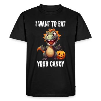 Hungry dinosaur celebrates Halloween with candy - Men's Premium Organic T-Shirt - black - Front - Nico (187cm)