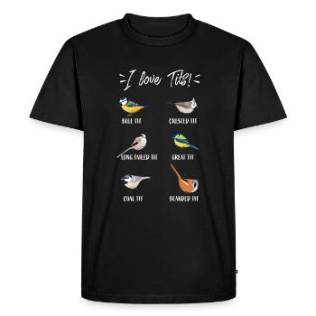 Funny birdwatching gift for birder "I love tits!" - Men's Premium Organic T-Shirt - black - Front - Nico (187cm)