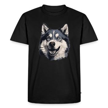 Husky Chien de traîneau Husky Head - T-shirt Premium bio Homme - noir - Devant - Nico (187cm)