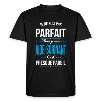 Je ne suis pas parfait mais je suis aide-soignant - T-shirt Premium bio Homme - noir - Devant - Nico (187cm)