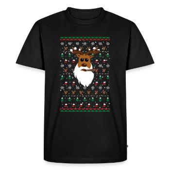 Smoking Reindeer - Ugly Christmas - Men's Premium Organic T-Shirt - black - Front - Nico (187cm)