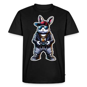 Cool Gamer Bunny avec manette et lunettes de soleil - T-shirt Premium bio Homme - noir - Devant - Nico (187cm)