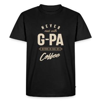 G-PA avant de prendre son café - T-shirt Premium bio Homme - noir - Devant - Nico (187cm)
