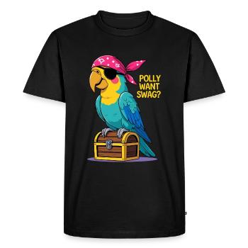 Pirate Parrot with Sweetheart - Funny Design - Men's Premium Organic T-Shirt - black - Front - Nico (187cm)