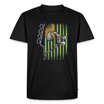 American flag with guitar and bass clef - Men's Premium Organic T-Shirt - black - Front - Nico (187cm)