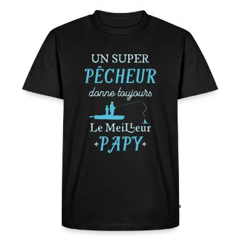Super Papy Pêcheur Cadeau Fete des Grands Peres - T-shirt Premium bio Homme - noir - Devant - Nico (187cm)