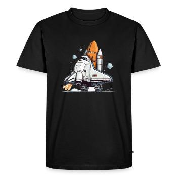 Playful Cartoon Space Shuttle - Men's Premium Organic T-Shirt - black - Front - Nico (187cm)
