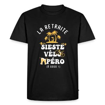 Velo humour retraite sieste vélo apéro - T-shirt Premium bio Homme - noir - Devant - Nico (187cm)