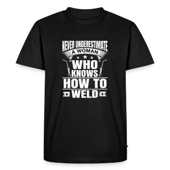 Ne sous-estimez jamais une idée cadeau de femme soudeuse - T-shirt Premium bio Homme - noir - Devant - Nico (187cm)
