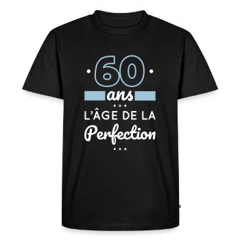 Anniversaire 60 ans - 60 ans âge de la perfection - T-shirt Premium bio Homme - noir - Devant - Nico (187cm)