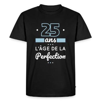 Anniversaire 25 ans - 25 ans âge de la perfection - T-shirt Premium bio Homme - noir - Devant - Nico (187cm)