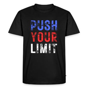PUSH YOUR LIMIT – color blue, red, white - Men's Premium Organic T-Shirt - black - Front - Nico (187cm)