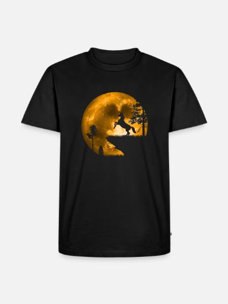 Einhorn im Mondschein - Männer Premium Bio T-Shirt - Schwarz