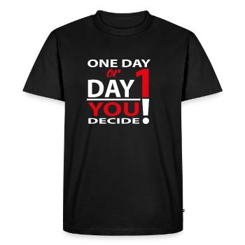 Un jour ou un jour 1 - Vous décidez - T-shirt Premium bio Homme - noir - Devant - Nico (187cm)