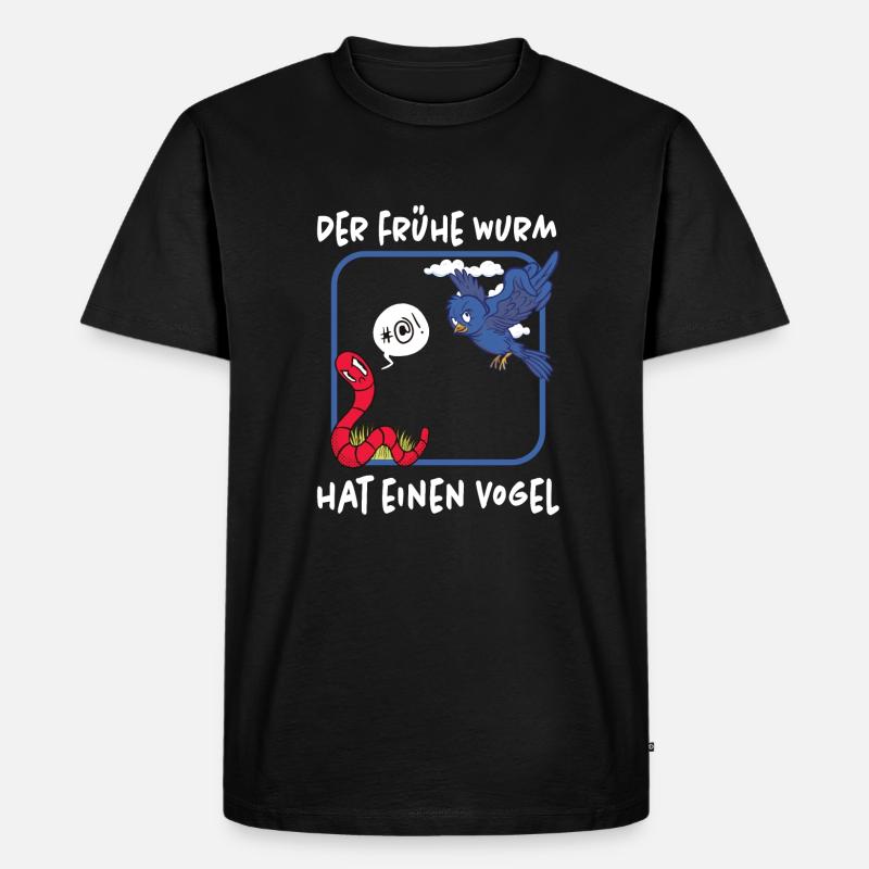 Frueh Wurm Vogel - Männer Premium Bio T-Shirt - Schwarz