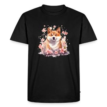 Chien japonais Shiba Inu Cherry Blossom Love - T-shirt Premium bio Homme - noir - Devant - Nico (187cm)