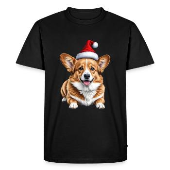 Cute Christmas corgi dog - Men's Premium Organic T-Shirt - black - Front - Nico (187cm)