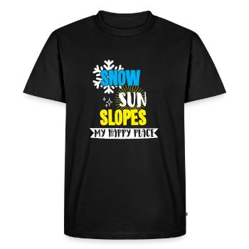 Snow Sun Slopes mon t-shirt de l'endroit heureux avec la neige - T-shirt Premium bio Homme - noir - Devant - Nico (187cm)