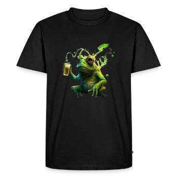 Drôle de grenouille appréciant sa bière - T-shirt Premium bio Homme - noir - Devant - Nico (187cm)