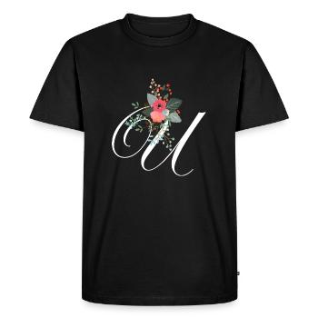 Lettre u fleuris - T-shirt Premium bio Homme - noir - Devant - Nico (187cm)