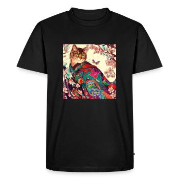 Cat Japanese - Men's Premium Organic T-Shirt - black - Front - Nico (187cm)