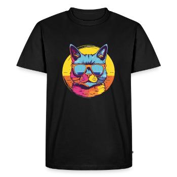 Cat with sunglasses - Men's Premium Organic T-Shirt - black - Front - Nico (187cm)