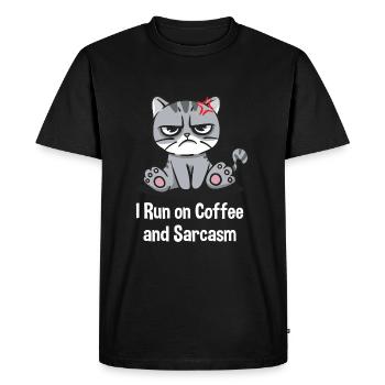 Je cours avec du café et du sarcasme drôle de café - T-shirt Premium bio Homme - noir - Devant - Nico (187cm)