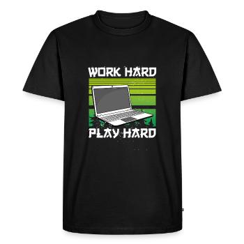 Gamers Work Hard, Play Hard - Men's Premium Organic T-Shirt - black - Front - Nico (187cm)