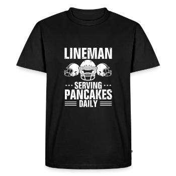 Lineman Serves Pancakes Daily - Men's Premium Organic T-Shirt - black - Front - Nico (187cm)