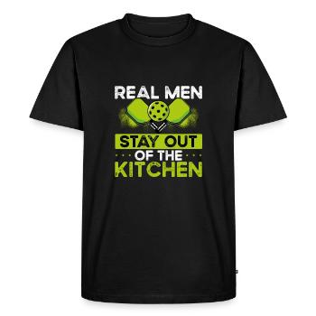 Real men stay away from the kitchen - Men's Premium Organic T-Shirt - black - Front - Nico (187cm)