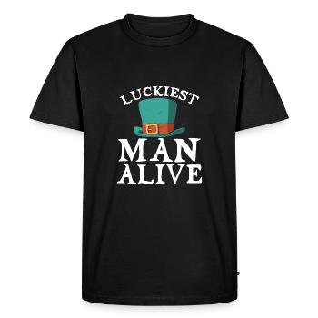 L’homme le plus heureux des vivants - T-shirt Premium bio Homme - noir - Devant - Nico (187cm)