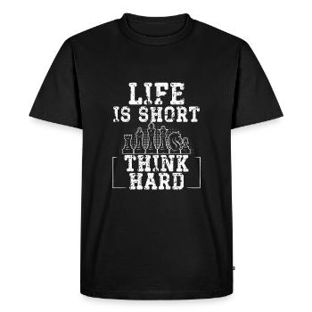 Life is short, think hard - Men's Premium Organic T-Shirt - black - Front - Nico (187cm)