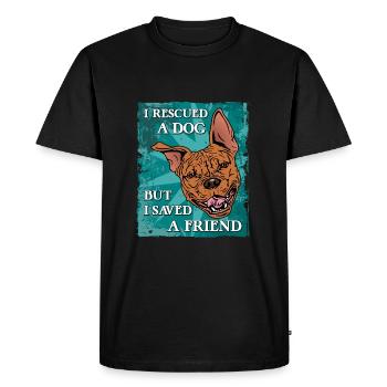 J’AI SAUVÉ UN CHIEN - MAIS J’AI SAUVÉ UN AMI - T-shirt Premium bio Homme - noir - Devant - Nico (187cm)