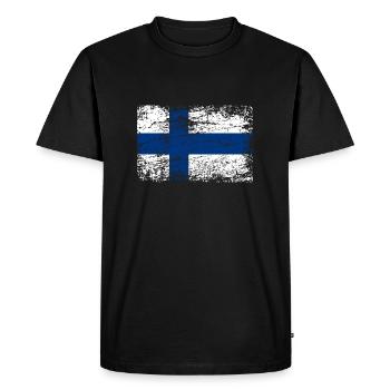 Finland flag used look banner country Suomi - Men's Premium Organic T-Shirt - black - Front - Nico (187cm)