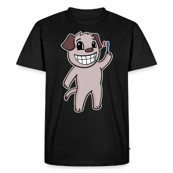 Dog with toothbrush - Men's Premium Organic T-Shirt - black - Front - Nico (187cm)