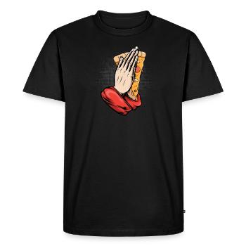 Sainte Pizza - Prier Pizza - T-shirt Premium bio Homme - noir - Devant - Nico (187cm)