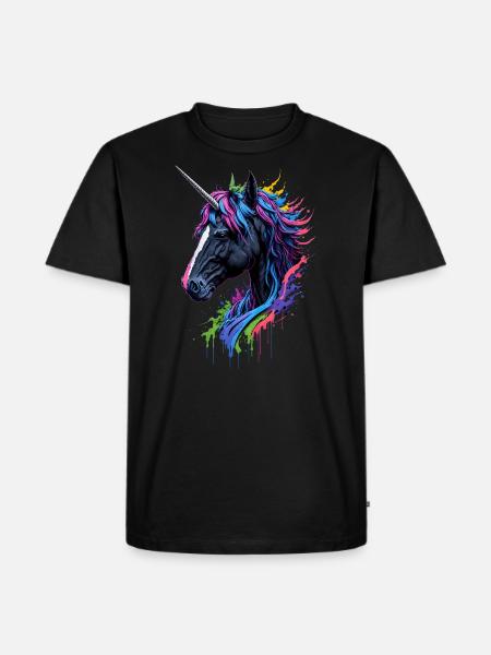 Rainbow Splash Einhorn - Männer Premium Bio T-Shirt - Schwarz