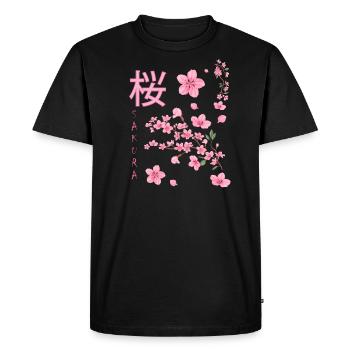Sakura,Fleur de cerisier,Japon,Fleurs,Cerisier - T-shirt Premium bio Homme - noir - Devant - Nico (187cm)