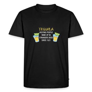 TEQUILA Helping people wake up in strangers beds - Men's Premium Organic T-Shirt - black - Front - Nico (187cm)