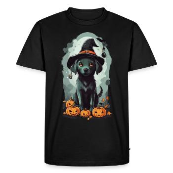 Cute Halloween Witch Dog Design - Men's Premium Organic T-Shirt - black - Front - Nico (187cm)