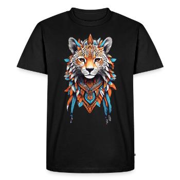 Guépard, animal de pouvoir, Afrique, tribu et ornement de plumes - T-shirt Premium bio Homme - noir - Devant - Nico (187cm)