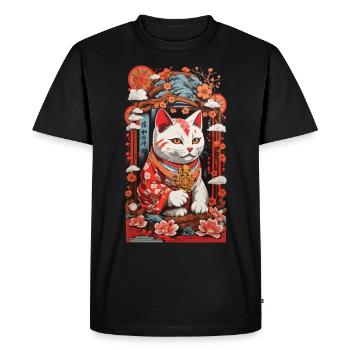 Chats japonais porte-bonheur amoureux des chats - T-shirt Premium bio Homme - noir - Devant - Nico (187cm)